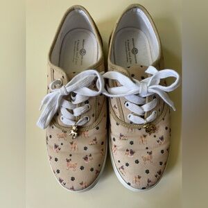 Tan Bradford Exchange Pug Print Sneakers with White Laces